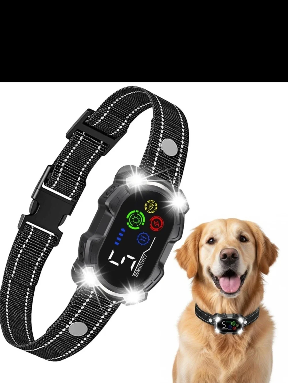 Voovent S10 Smart Bark Collar featuring a digital display five sensitivity level